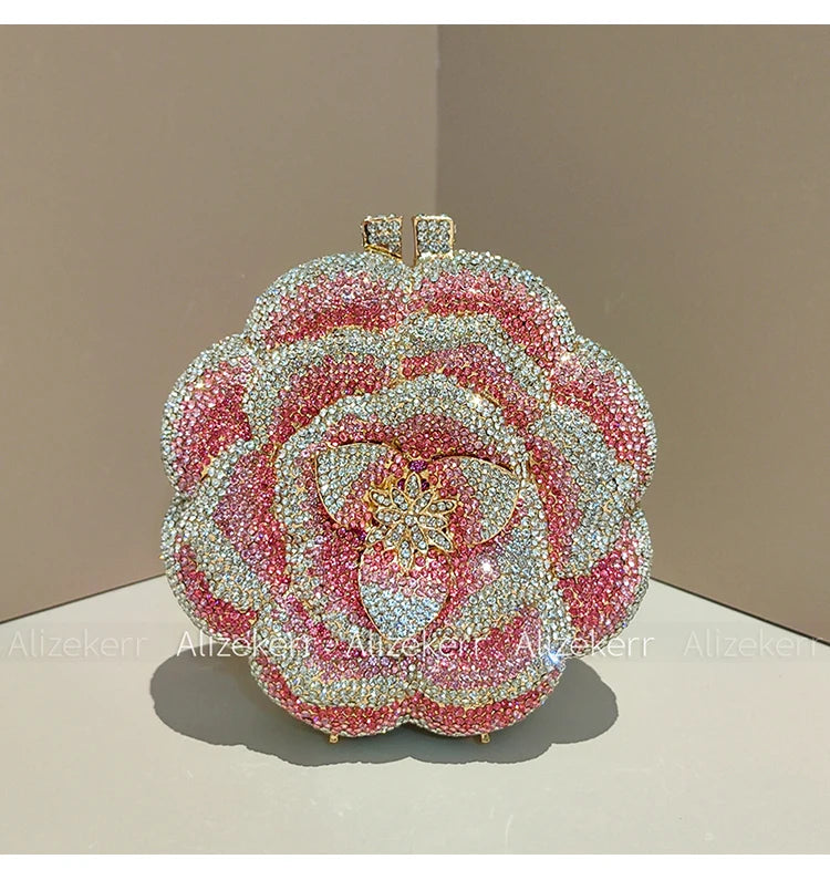 Rose-Shaped Crystal Bridal Clutch