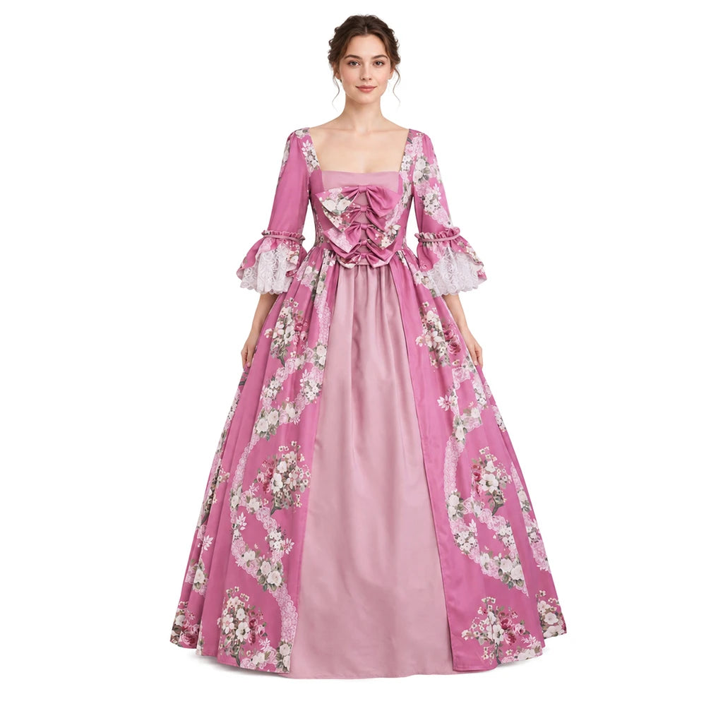 18th Century Rococo Floral Dress Victorian Royal Princess Wedding Ball Gown Marie Antoinette Baroque Gothic Lolita Walking Costu