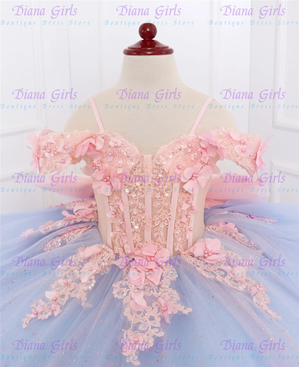 Fluffy Tulle Appliqué Flower Girl Dress