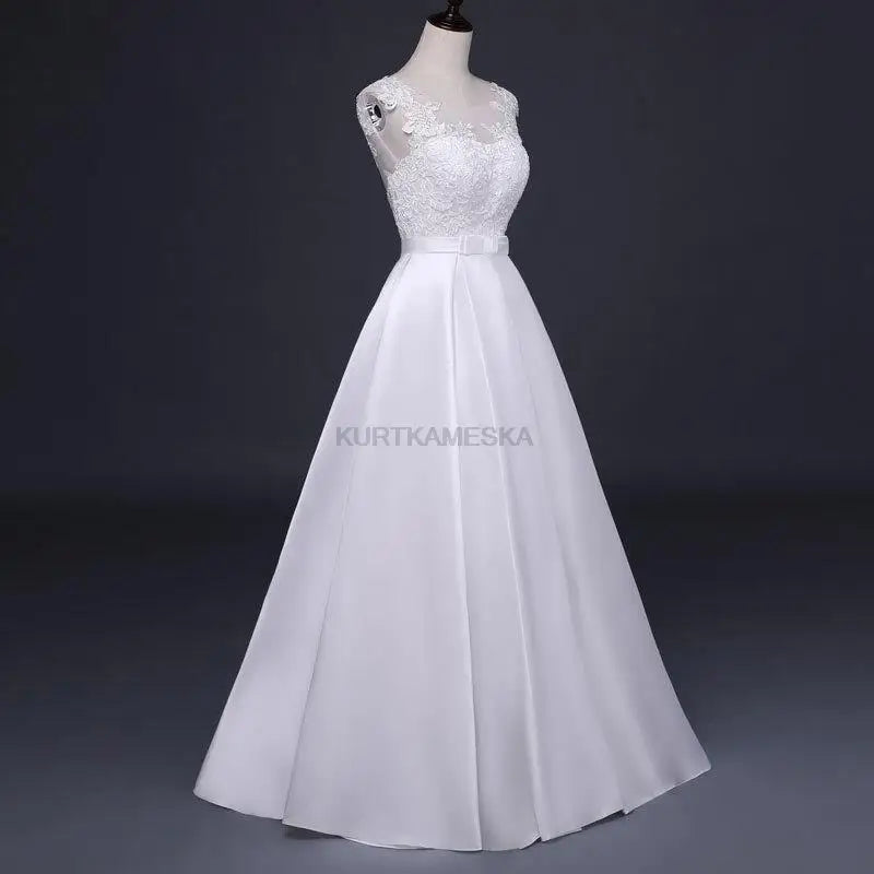 White Satin Embroidered Lace Backless Dress