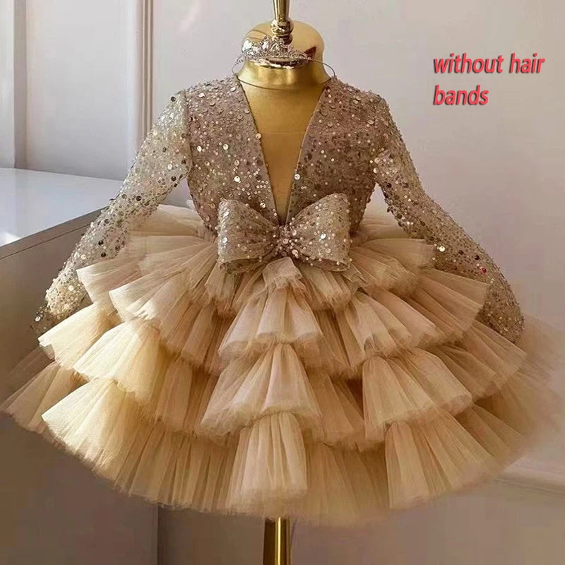 Sequined Ball Gown Flower Girl Dress