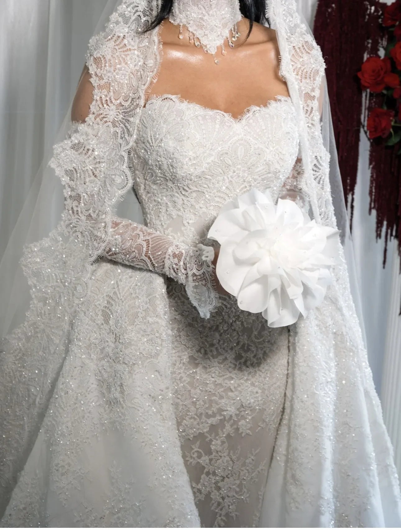 Sweetheart Lace Mermaid Wedding Dress with Detachable Train