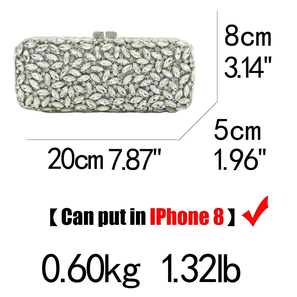 Boutique De FGG (in stock) Women Silver Crystal Clutch Evening Bags Box Minaudiere Handbag Bridal Purse Wedding Party Clutches