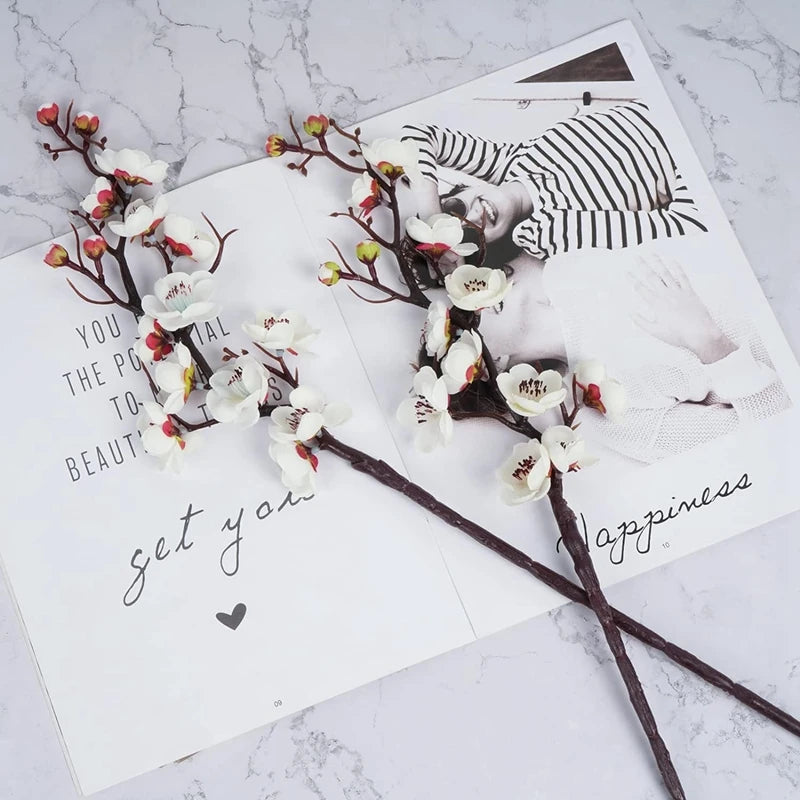 1pc Artificial Flowers Spring Plum Blossom Peach Branch Silk Flowers Home Wedding Party Decoration Christmas Wreaths Accessories