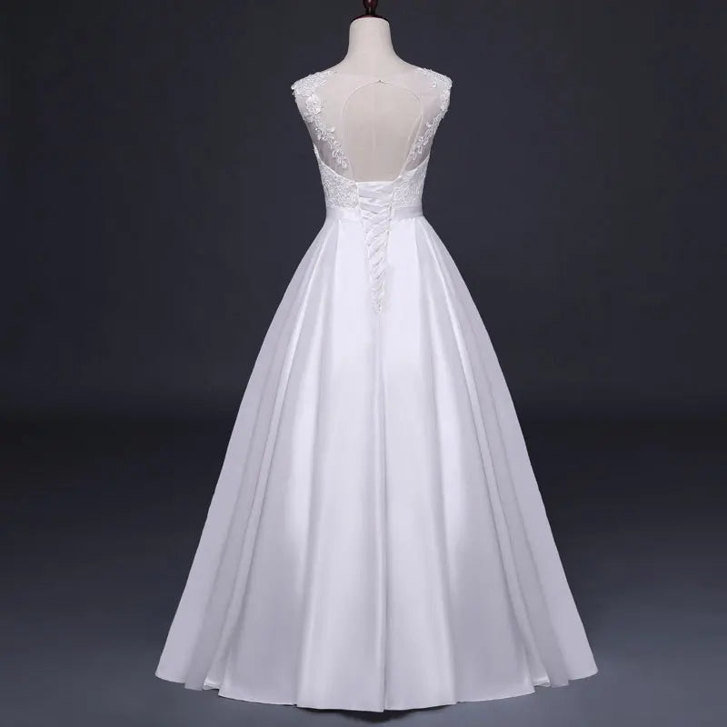 White Satin Embroidered Lace Backless Dress