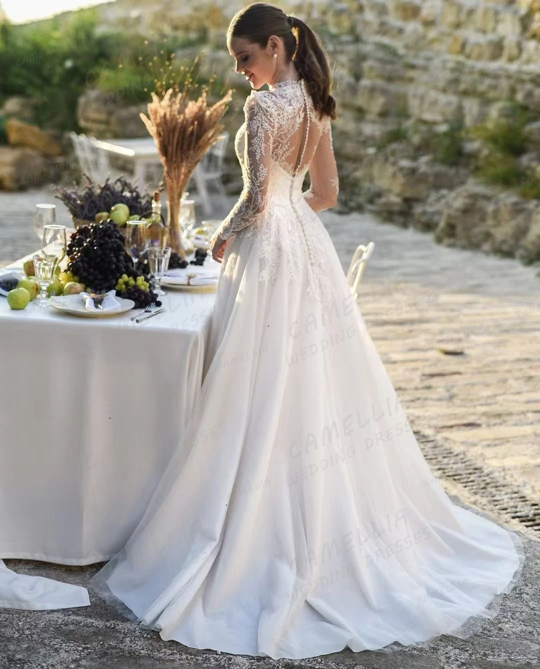 Graceful A Line 2026 Wedding Dresses Elegant Appliques High Neck Bride Gowns Illusion Long Sleeve Customized Vestidos De Novia