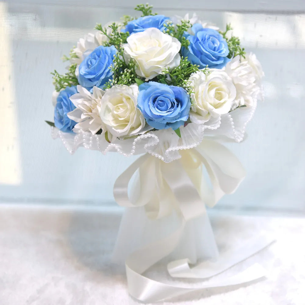 1PC White Rose Bouquets for Bride Wedding Bouquet Rose Bridesmaid Silk Rose Peony Flower Wedding Party Bouquet Dahlia OrchidGift