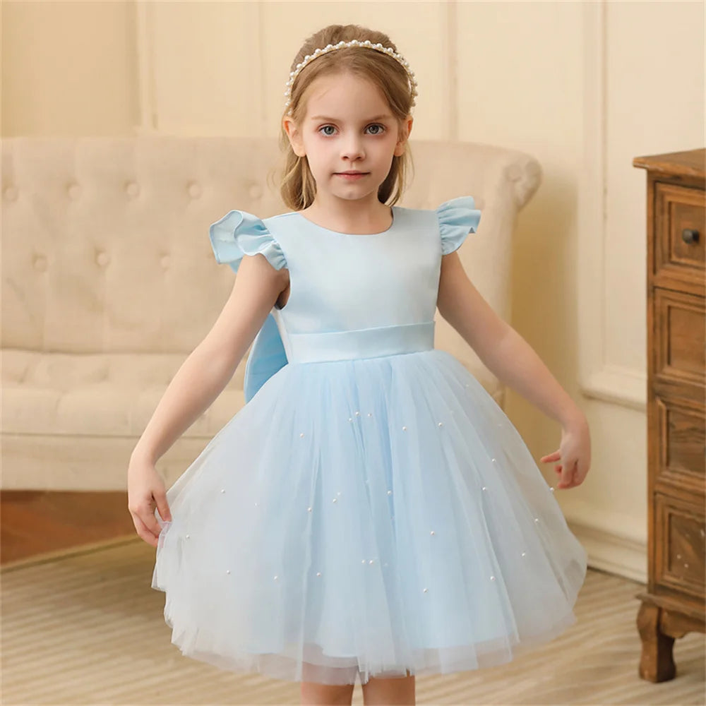 Backless Bow Flower Girl Tulle Dress
