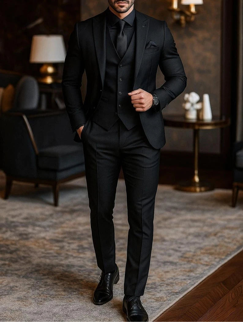 Men 3 Piece Suit Wedding Tuxedo For Groom Slim Fit Suit With Vest  Black Formal Suit Business Men Suits
