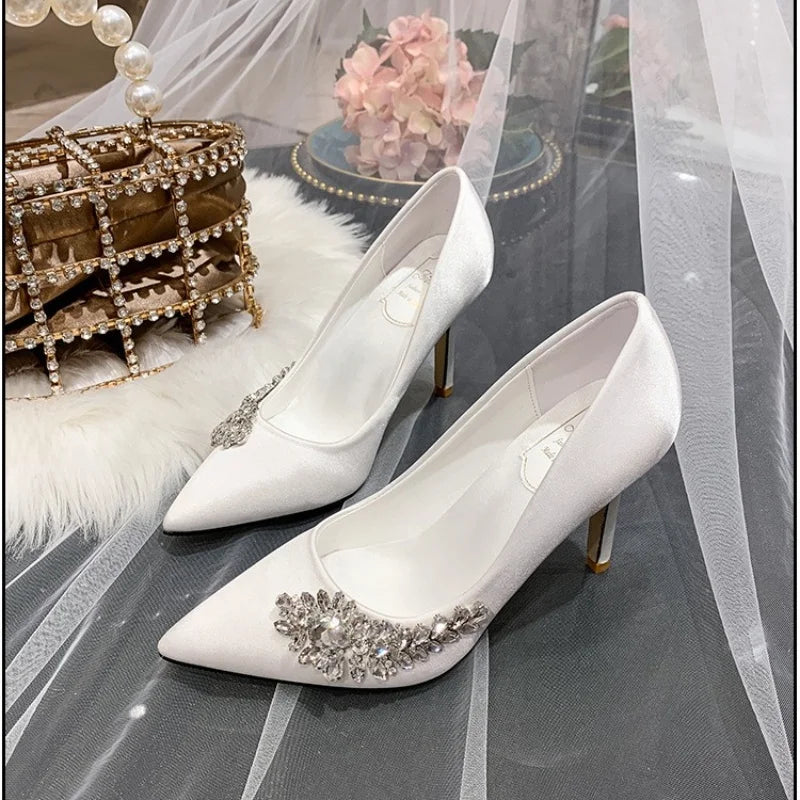 2026 New Bride White Wedding Shoes Women's Champagne Bridesmaids Shoes High Heels Wine Red Shoes