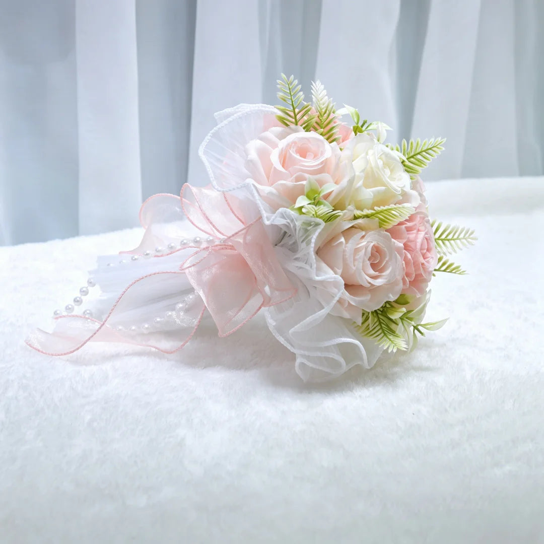 Artificial Bridal Bouquet Pearl Roses Wedding Bridesmaid Bouquet Valentine's Day Decoration Gift Romantic Wedding Accessories