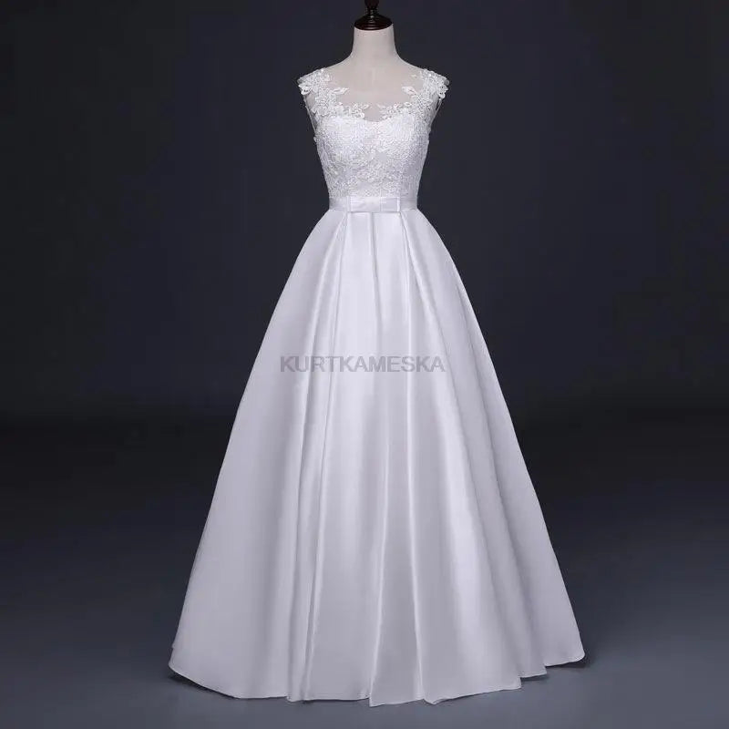 White Satin Embroidered Lace Backless Dress