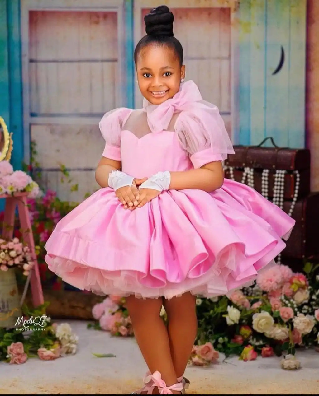 High-Neck Tiered Ruffle Flower Girl Dress