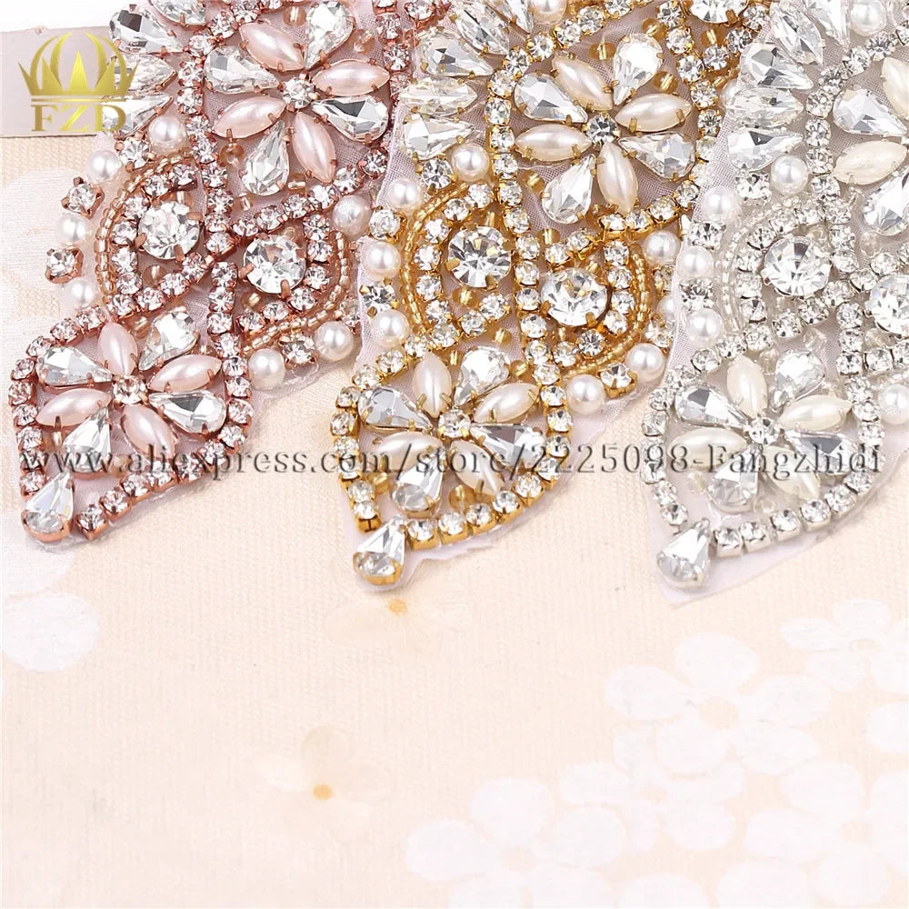 1 Pieces Wedding Rhinestones Dress Accessories Applique Gold Claw Sliver Motif Crystals Sewing Beaded Patches For Bridal Garter