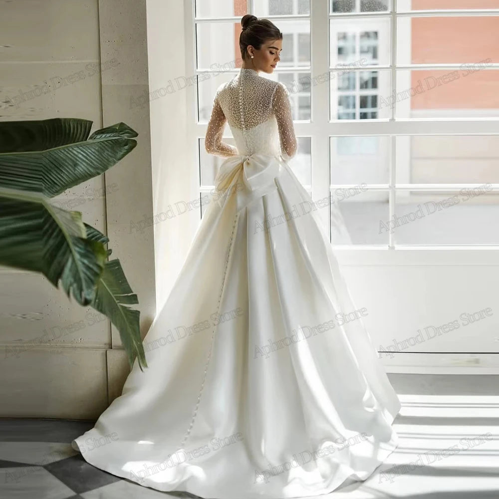 Glamorous Wedding Dresses Gorgeous Bridal Gowns Beading Appliques High Neck Full Sleeves Exquisite Vestidos De Novia Customized