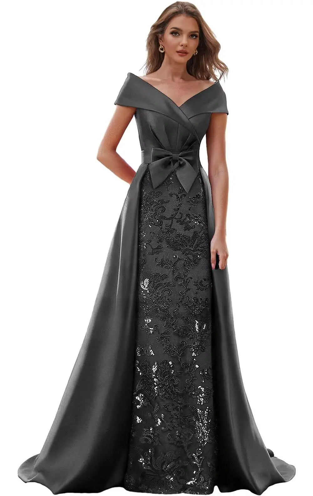 Customized Off The Shoulder Mother of The Bride Dresses for Women Wedding Guest Long Formal Dress with Bow Train 2025