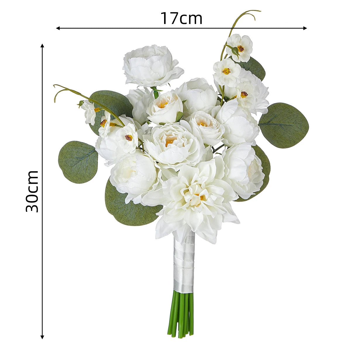 White Rose and Peony Bridal and Bridesmaid Bouquets