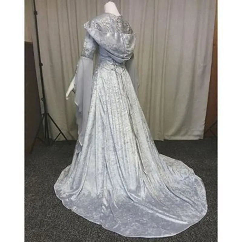 Women's medieval retro style wedding dress 8-color hooded waist dress cosplay