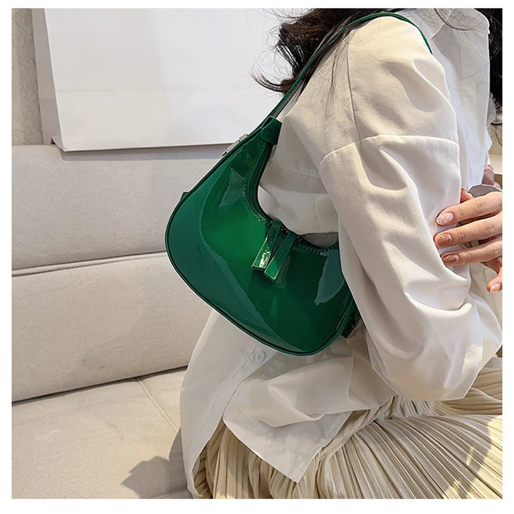 Fashion Half Moon Patent Leather Underarm Bag Summer Women'S Emperament Party Handbags All-Match Wedding Bridal Bags