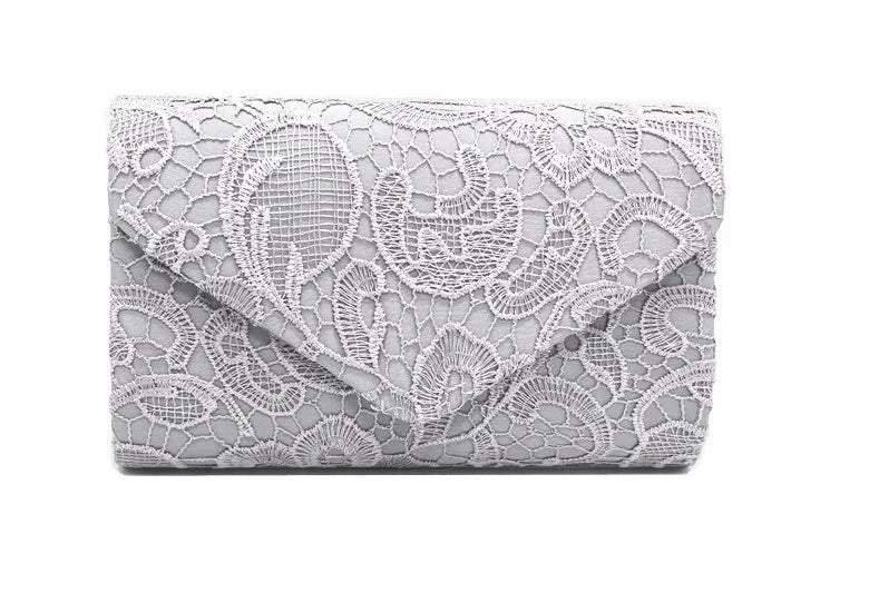 Ladies Silk Evening Bag Vintage Elegant Purple Lace Flower Bridal Clutches For Women Party Handbag Prom Chain Shoulder Bag Purse