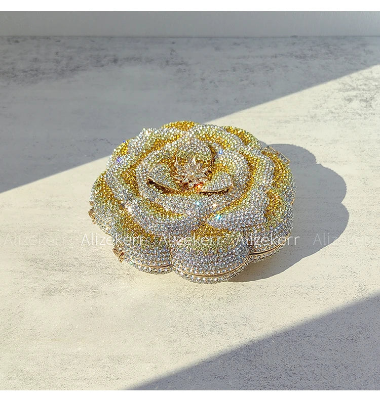 Rose-Shaped Crystal Bridal Clutch