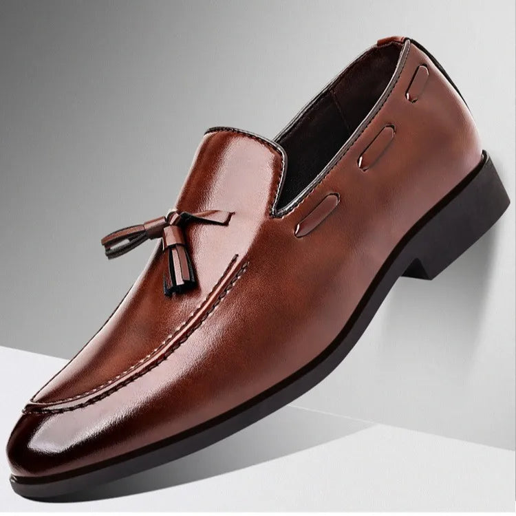 2026 New Large Size Men's Leather Shoes Business Formal Casual Wedding Knot Shoes round Toe Flat Heel Rubber Outsole