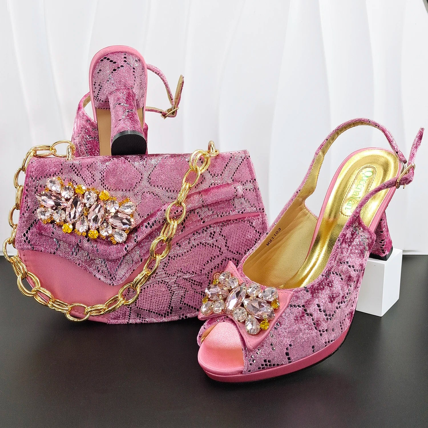 New Designer Bigger Size Shoes and Bags Set for Women 2026 Italian Wedding Shoe for Bride Ladies High Heel Shoes with Rhinestone
