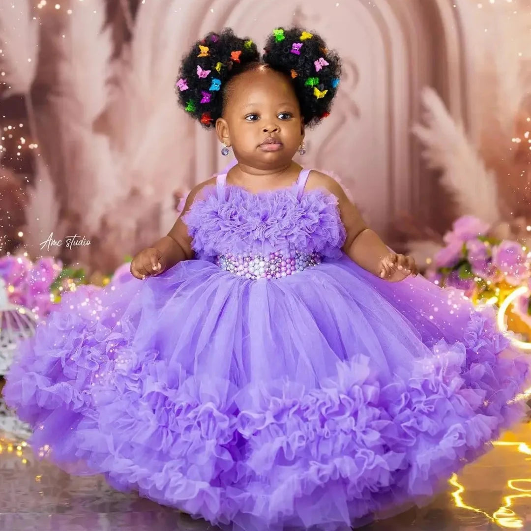 Tiered Pearl Flower Girl Dress