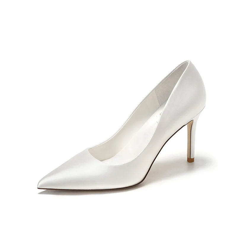Pumps Women Shoes Wedding Shoes White High Heels Women's Satin Bridal Shoe Bridesmaid Shoes Large Size 42 43