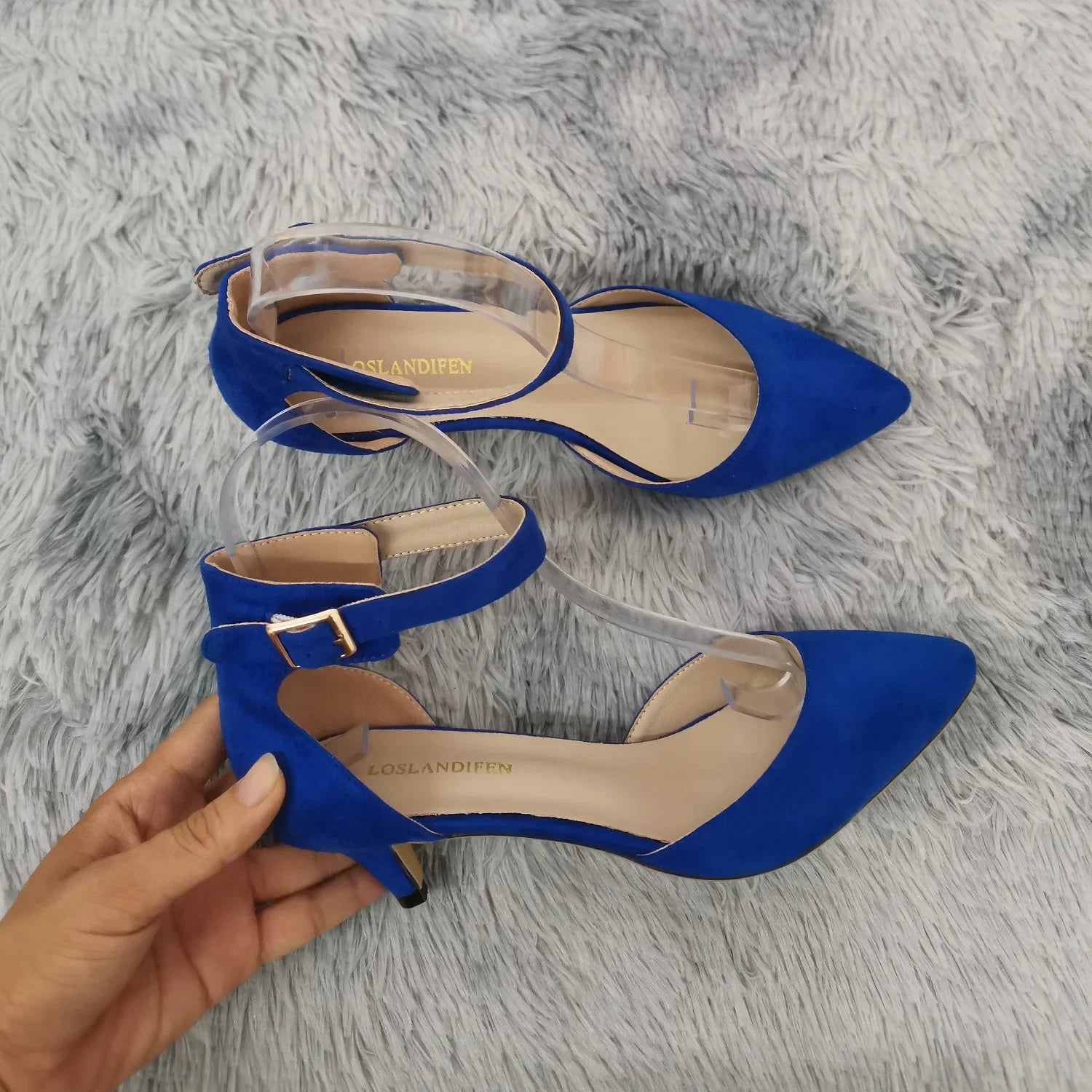 Suede Thick-Heel Open-Toe Bridal Ankle-Strap Sandals