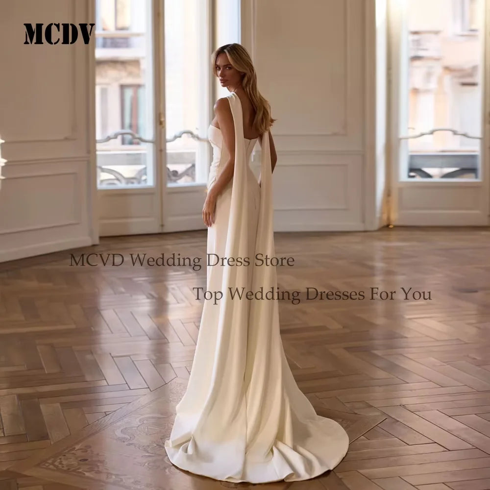 Satin Mermaid Wedding Dress Ribbons Strapless Slit Civil Reception Dresses For Weddings Sweep Train vestido noiva Customized