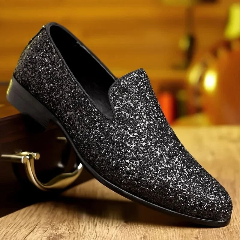 Men Formal Party Shoes New Luxury Loafers Men Gold Silver Sequin Wedding Shoe Fashion Designer Slip on Flats High Quality