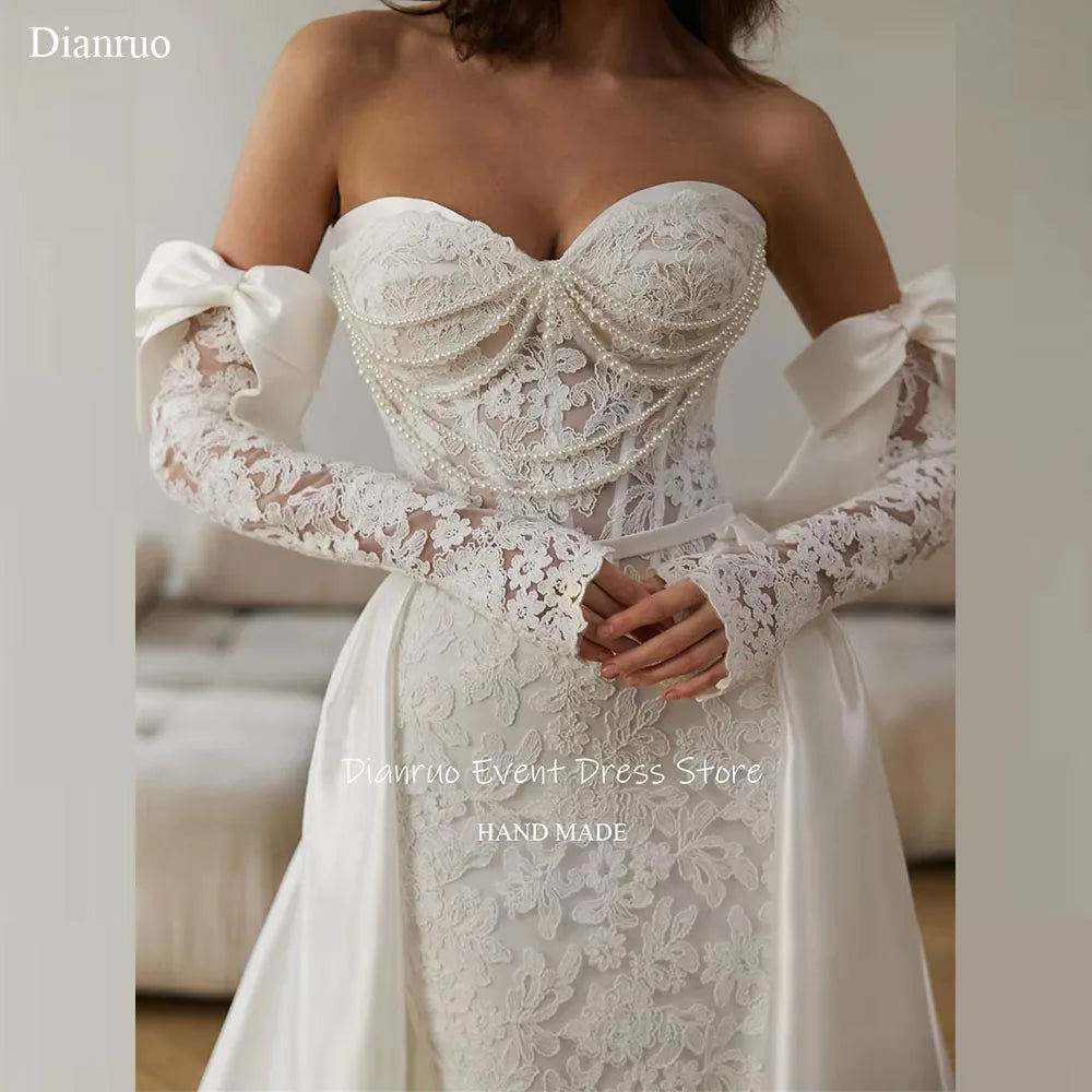Dianruo Appliques Pearls Wedding Dresses Sweetheart Modern Robe De Mariée 2025 Lace A Line Maxi Vestido De Noiva Customized
