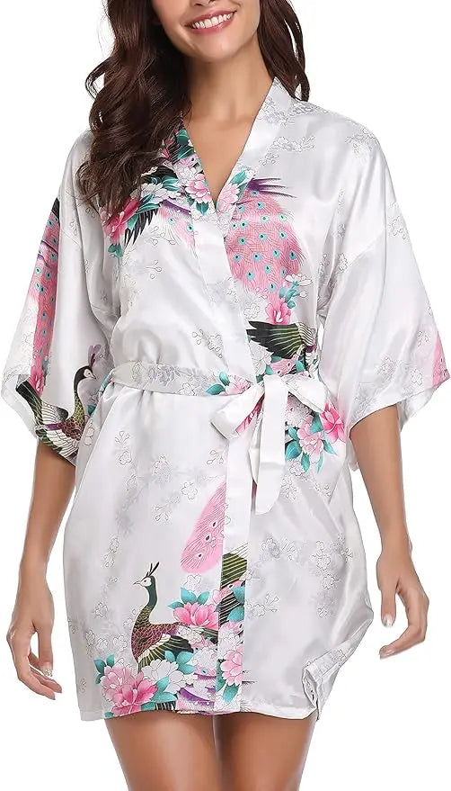 Short Satin Kimono Bridal Robe