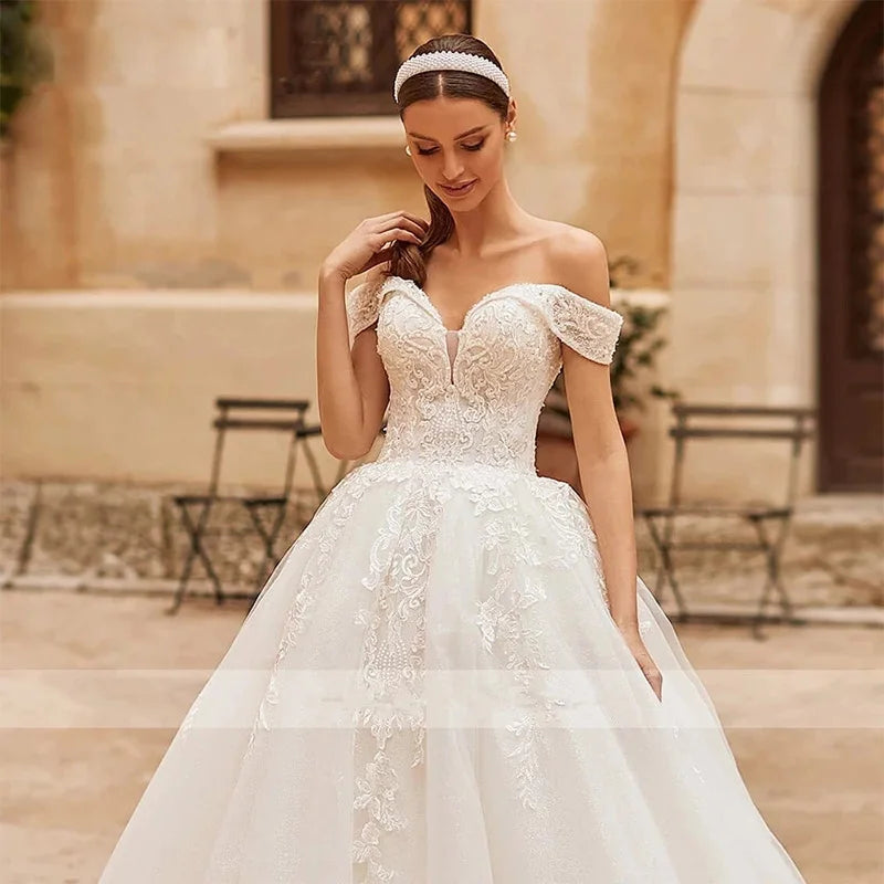 HERBURNL Princess Customized Gorgeous Wedding Dresses New Sexy Off The Shoulder Lace Appliques Elegant Bridal Robe De Mariée