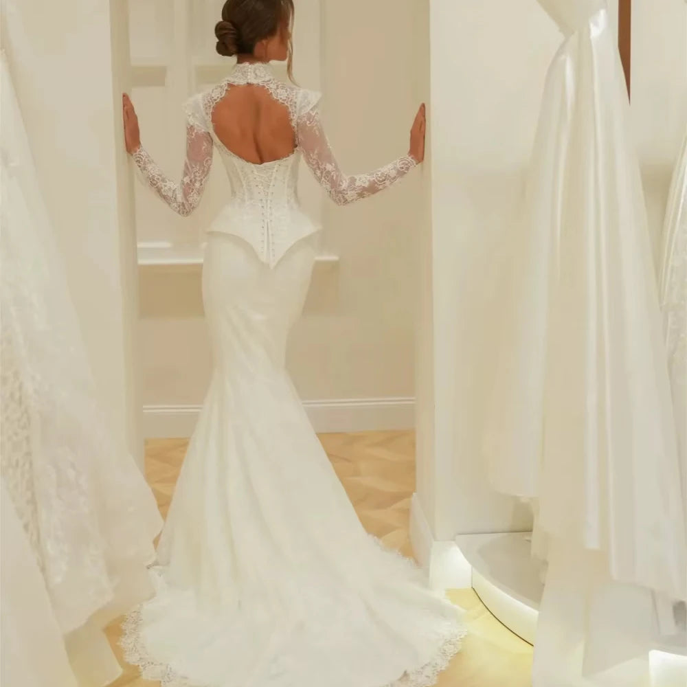 Customized Stunning Shinny Lace Wedding Dress Structured Corset Mermaid Bridal Gown New Dreamy Floor-length Bridal Gown