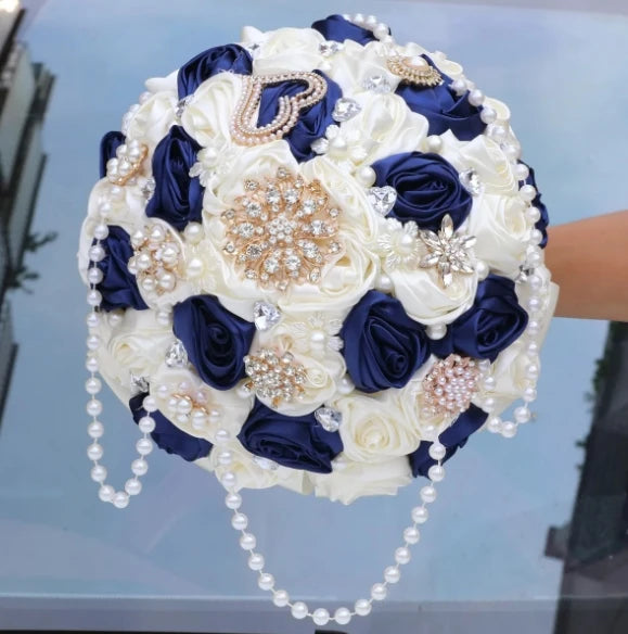 Navy Champagne Wedding Bouquet Flowers