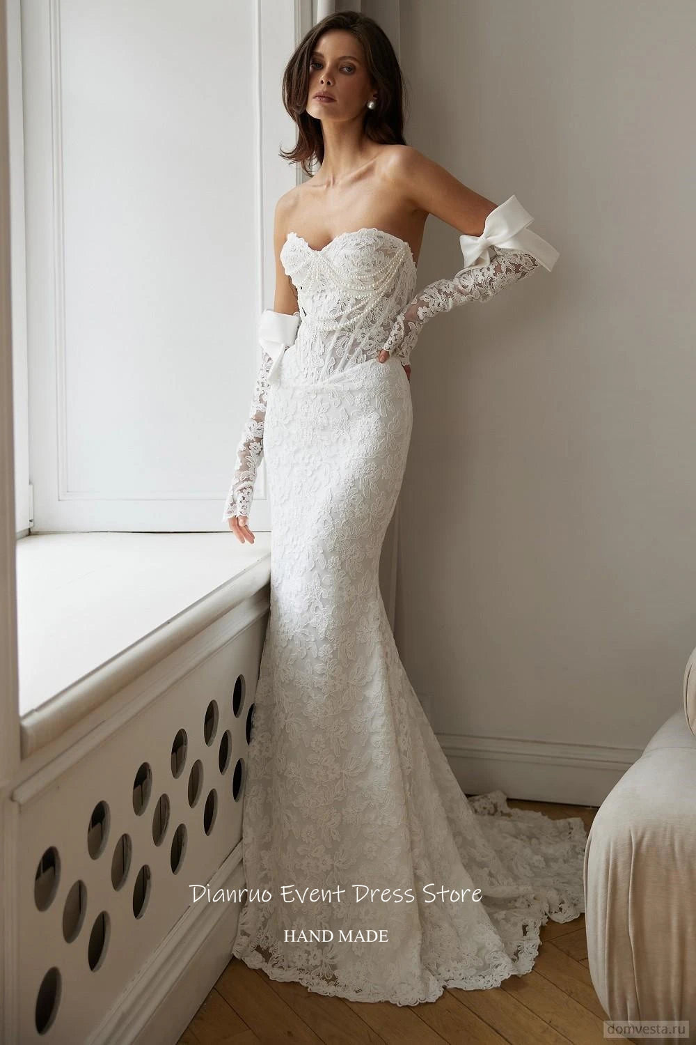 Dianruo Appliques Pearls Wedding Dresses Sweetheart Modern Robe De Mariée 2025 Lace A Line Maxi Vestido De Noiva Customized