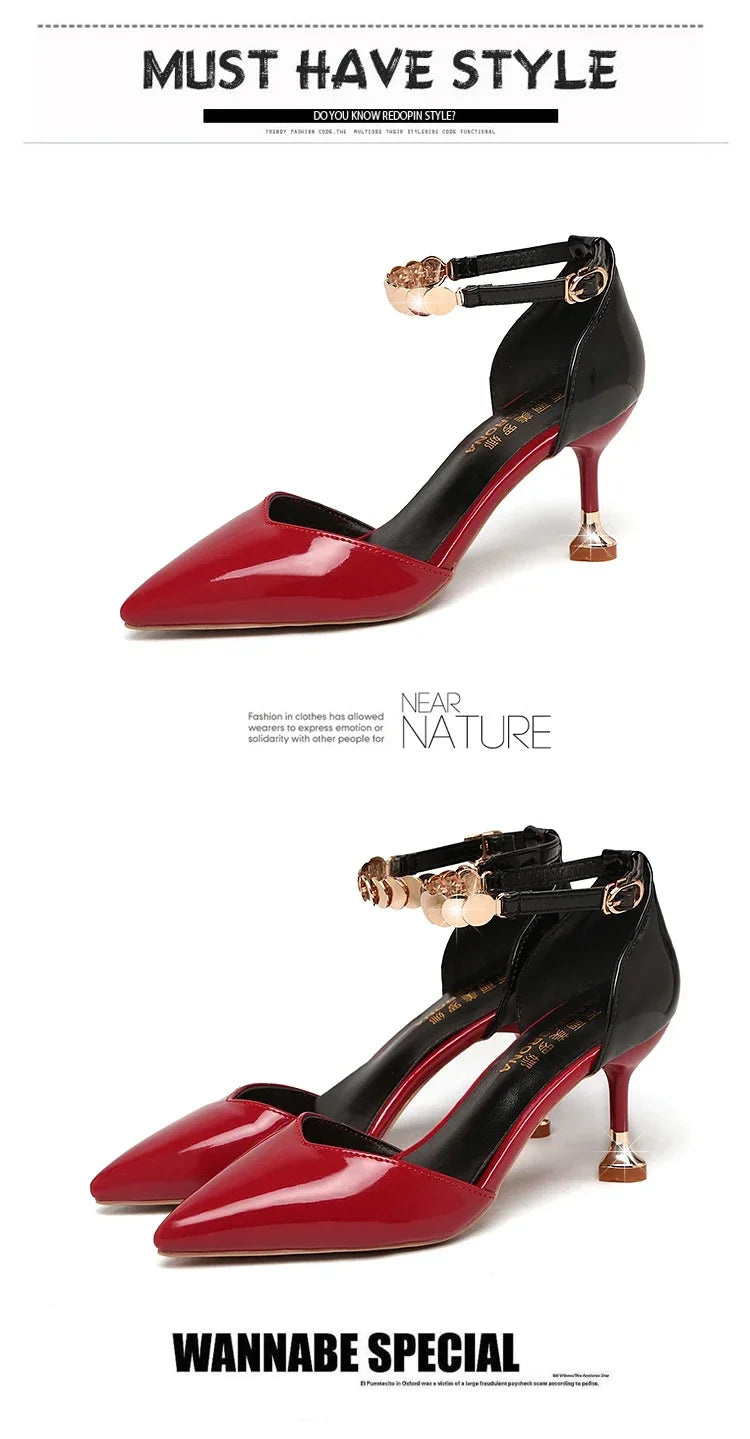 2025 Zapatos De Mujer Women Fashion Sweet Pointed Toe Buckles Strap Stiletto Heels Lady Cool Red Party Heel Shoes White Heels
