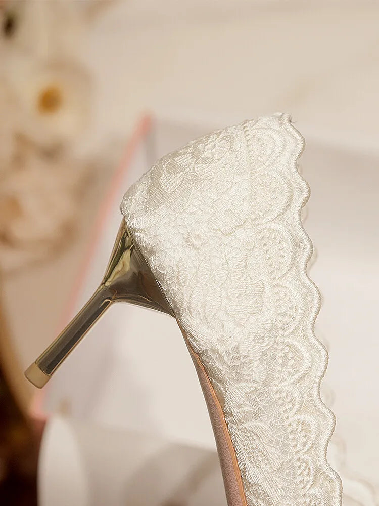 Embroidered Bridal Shoes Wedding Shoes Retro French Sandals 6.5cm High Heels Single Shoes Thin Heels Banquet Pointed Pumps 34-39