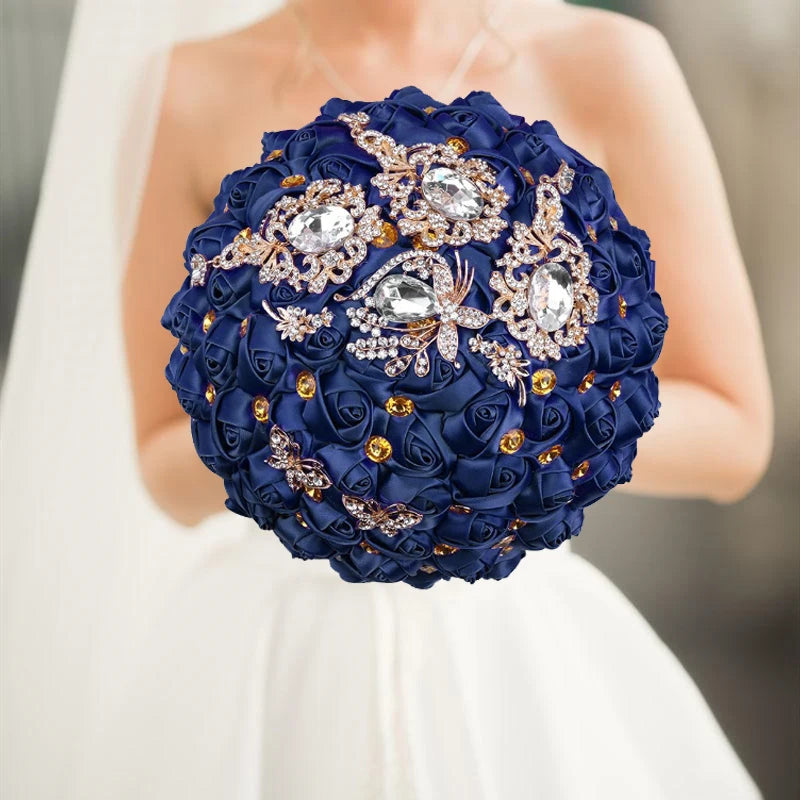 Navy Champagne Wedding Bouquet Flowers