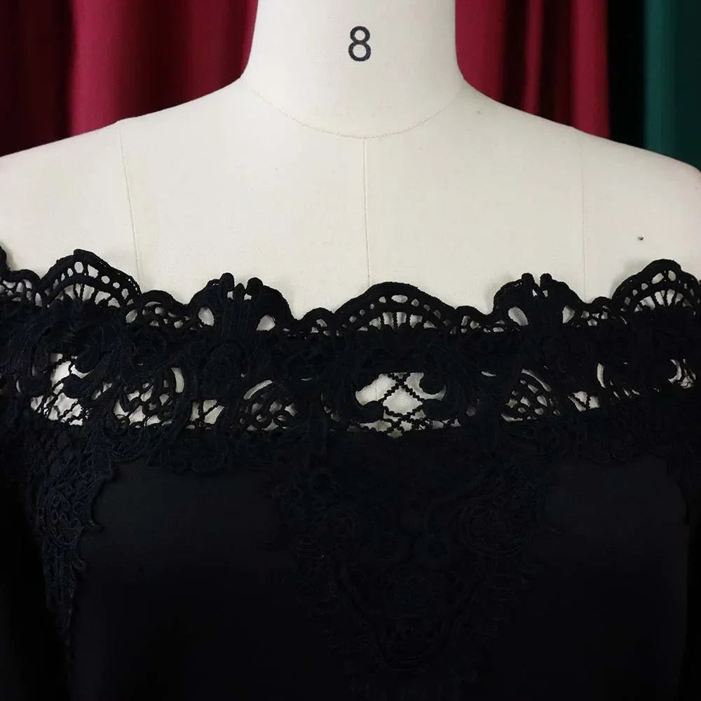 Off-Shoulder Lantern Sleeve Lace Sheath Dress