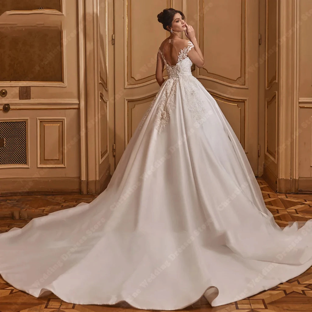 Sequin Beaded Satin Ball Gown Wedding Dress