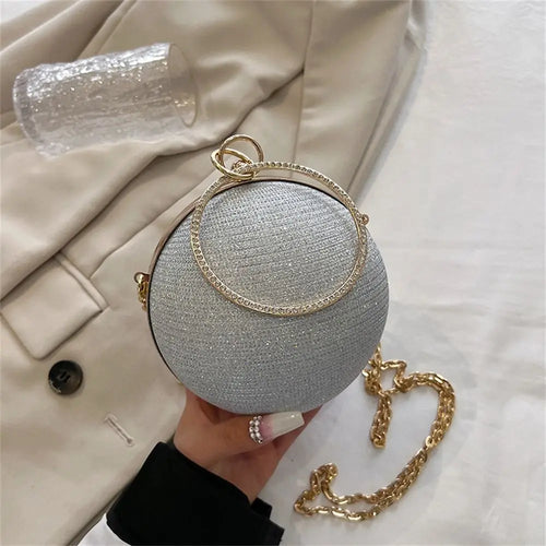 Circular Silk Rhinestone Banquet Clutch