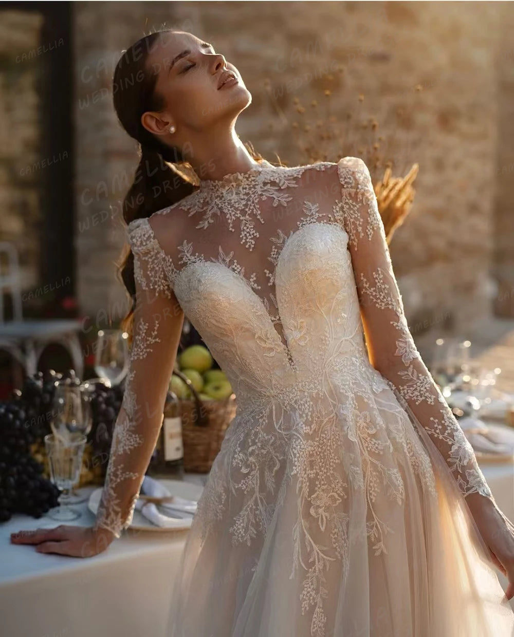 Graceful A Line 2026 Wedding Dresses Elegant Appliques High Neck Bride Gowns Illusion Long Sleeve Customized Vestidos De Novia