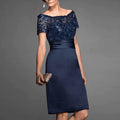 Navy Lace Knee Length Mother of the Bride Dress