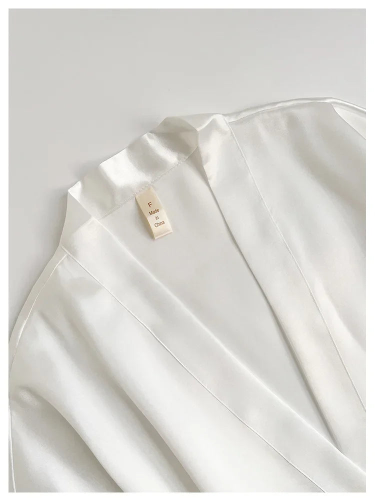 Feather Trim Satin Bridal Robe