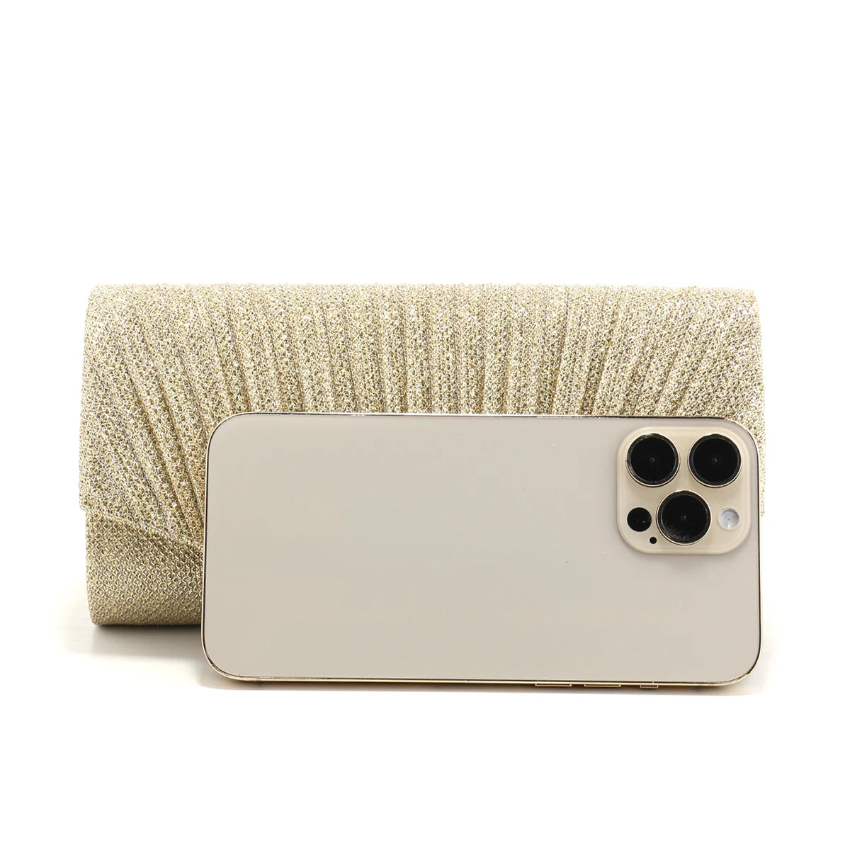 Ruched Sequined Envelope Clutch