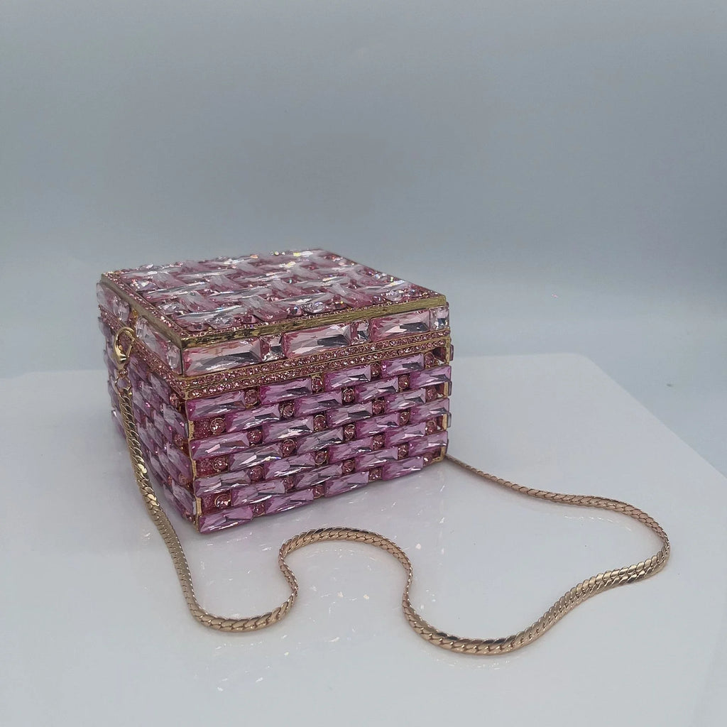 XIYUAN Green/Red Glass Clutch Diamond Women Box Handbgs Pink/Yellow Evening Purses Crystal Pouch Bags Fushcia Party Bridal Purse