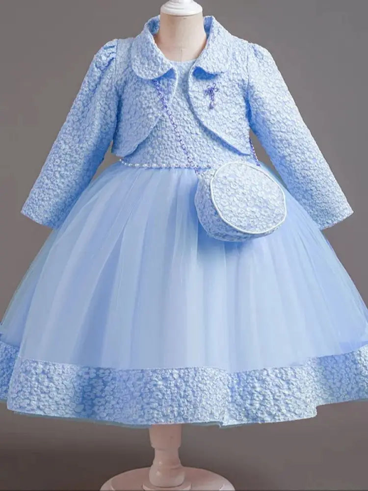 Long-Sleeve Flower Girl Dress Set